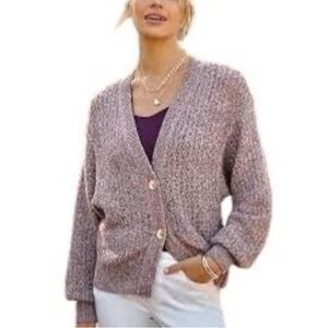 J Jill Rose Petal Button Down Cardigan Women's Pink Knit Size Medium Petite